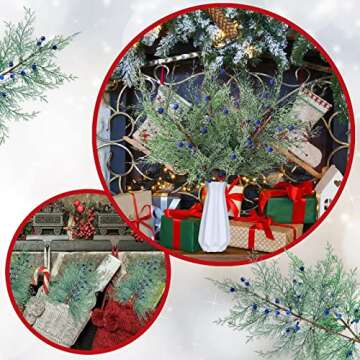 ANLIONYE 6pcs Large Artificial Pine Branches with Berry Christmas Tree Picks Spray Greenery Pine Needles Branch for DIY Wreath Christmas Tree Decoration（vase not Included）