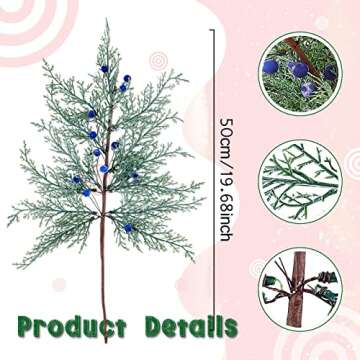 ANLIONYE 6pcs Large Artificial Pine Branches with Berry Christmas Tree Picks Spray Greenery Pine Needles Branch for DIY Wreath Christmas Tree Decoration（vase not Included）