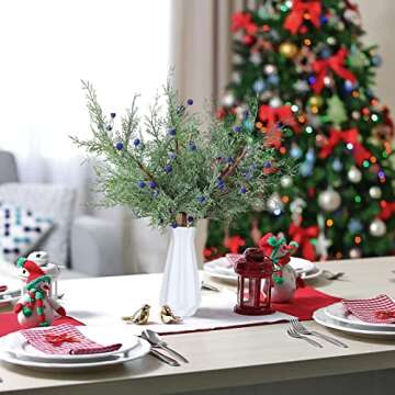 ANLIONYE 6pcs Large Artificial Pine Branches with Berry Christmas Tree Picks Spray Greenery Pine Needles Branch for DIY Wreath Christmas Tree Decoration（vase not Included）