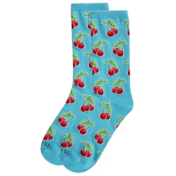 MeMoi Cherries Rayon Blend Crew Socks - Eco-Friendly Style