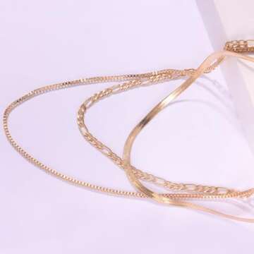 Jeairts Layered Herringbone Choker Necklace Gold Snake Chain Necklaces Dainty Necklace Jewelry for Women