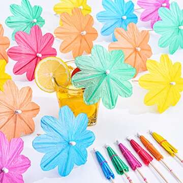 Patelai 150 Pcs Cocktail Umbrella Picks Flowers Umbrellas Cocktail Umbrella Picks Drink Parasol Paper Cupcake Toppers Tropical Parasol Toothpicks Assorted Colors for Drinks Tiki Bars Picnics