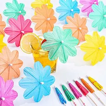 Patelai 150 Pcs Cocktail Umbrella Picks Flowers Umbrellas Cocktail Umbrella Picks Drink Parasol Paper Cupcake Toppers Tropical Parasol Toothpicks Assorted Colors for Drinks Tiki Bars Picnics