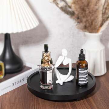 Round Decorative Tray Wood Bathroom Counter Organizer Farmhouse Kitchen Decor Wooden Riser for Soap ...