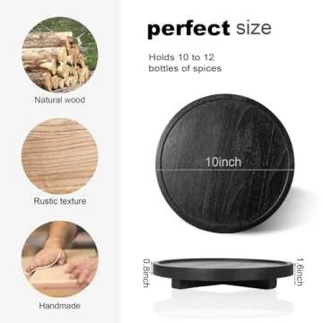 Round Decorative Tray Wood Bathroom Counter Organizer Farmhouse Kitchen Decor Wooden Riser for Soap Dish, Perfume, Candle, Sponge, 10" - Black