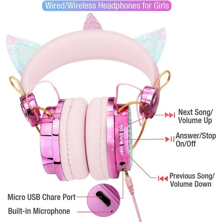 Unicorn Wireless Kids Headphones with Mic