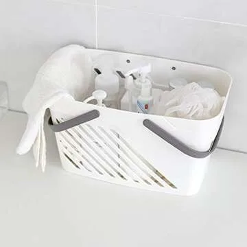 UUJOLY Plastic Organizer Storage Baskets with Handles Storage Bins Shower Caddy Organizer for Bathroom and Kitchen Shampoo, Body Wash, Shower Essentials, Makeup (White)