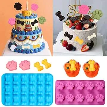 Silicone Dog Paw and Bone Molds (6 PCS) for Baking Treats