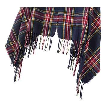 Urban CoCo Women's Vintage Plaid Knitted Tassel Poncho Shawl Cape Button Cardigan (One Size, Series 2 Dark blue)