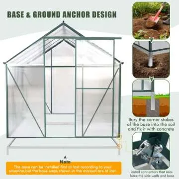 SELLERWE 6' x 10' Walk-in Polycarbonate Greenhouse with Sliding Door, 2 Vent Window, Rain Gutter, Base and Anchor, Aluminum Heavy Duty Hot House Kit for Outdoors in Winter or Any Season