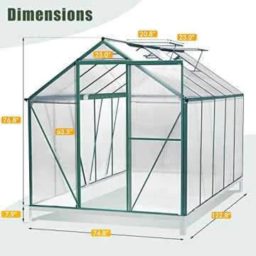 SELLERWE 6' x 10' Walk-in Polycarbonate Greenhouse with Sliding Door, 2 Vent Window, Rain Gutter, Base and Anchor, Aluminum Heavy Duty Hot House Kit for Outdoors in Winter or Any Season