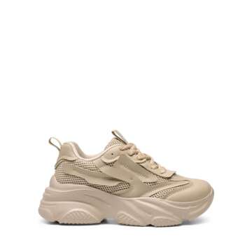 DREAM PAIRS Women's Platform Chunky Fashion Sneakers Jaxon Walking Lace-Up Comfortable Dad Sneakers Workout Sport Work Casual Tennis Shoes,Size 8.5,Apricot,SDFN2406W