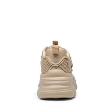 DREAM PAIRS Women's Platform Chunky Fashion Sneakers Jaxon Walking Lace-Up Comfortable Dad Sneakers Workout Sport Work Casual Tennis Shoes,Size 8.5,Apricot,SDFN2406W