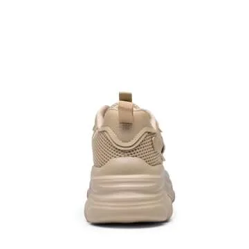 DREAM PAIRS Women's Platform Chunky Fashion Sneakers Jaxon Walking Lace-Up Comfortable Dad Sneakers Workout Sport Work Casual Tennis Shoes,Size 8.5,Apricot,SDFN2406W