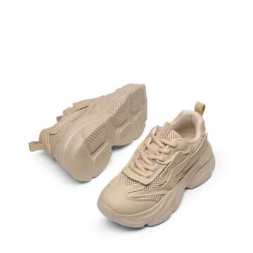 DREAM PAIRS Women's Platform Chunky Fashion Sneakers Jaxon Walking Lace-Up Comfortable Dad Sneakers Workout Sport Work Casual Tennis Shoes,Size 8.5,Apricot,SDFN2406W