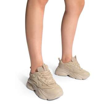 DREAM PAIRS Women's Platform Chunky Fashion Sneakers Jaxon Walking Lace-Up Comfortable Dad Sneakers Workout Sport Work Casual Tennis Shoes,Size 8.5,Apricot,SDFN2406W