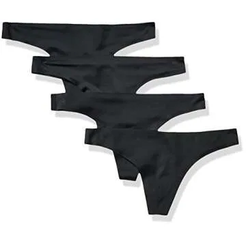 Amazon Essentials Seamless Underwear for Women Thong, Bonded Stretch, 4-Pack, Black, Medium