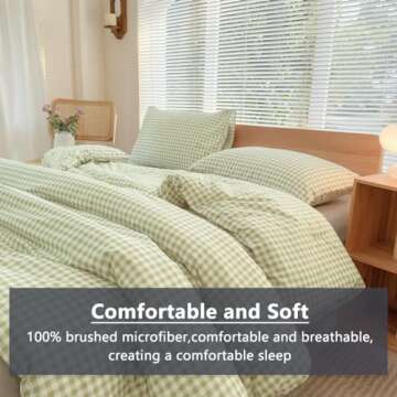 NSNLGSGC Queen Comforter Set, Sage Green Gingham Bedding Comforter Sets, Green Grid Bed Comforter 3 Pieces (1 Comforter, 2 Pillowcases)