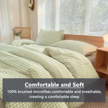 NSNLGSGC Queen Comforter Set, Sage Green Gingham Bedding Comforter Sets, Green Grid Bed Comforter 3 Pieces (1 Comforter, 2 Pillowcases)