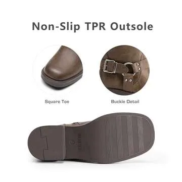 DREAM PAIRS Women's Knee High Boots Side Zipper Motorcycle Boots Square Toe Chunky Low Heel Fashion Buckles Biker Riding Boots,Size 8,BROWN-NUBUCK,SDKB2412W