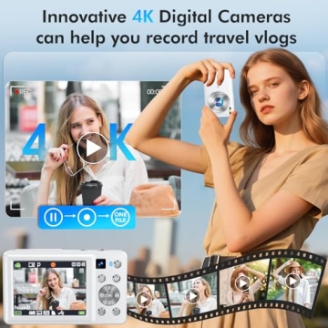 4K Digital Camera with 64MP Autofocus Dual Lens - Travel Compact Point & Shoot
