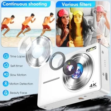 4K Vlogging Camera with Dual Lens Anti-Shake 16X Zoom