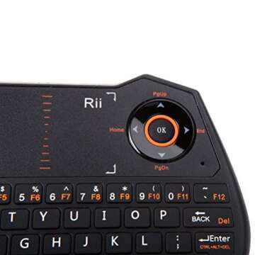 Rii 2.4GHz Mini Wireless Keyboard with Touchpad＆QWERTY Keyboard, Backlit Portable Keyboard Wireless with Remote Control,Built-in Mic and Headphone Port for Online Voice Communication .i28-Black