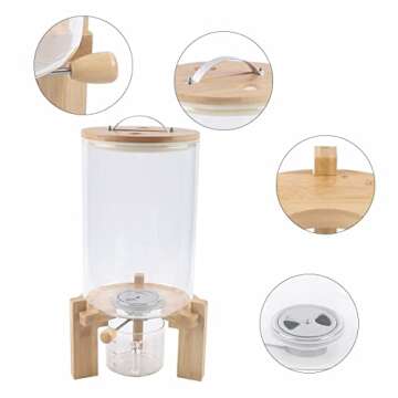 PIOJNYEN Rice Dispenser, Food Storage Containers, Glass Grain Container with Airtight Bamboo Lids & Wooden Stand, Rice Container Cereal Dispenser Bucket for Kitchen Soybean Corn (Style 12)