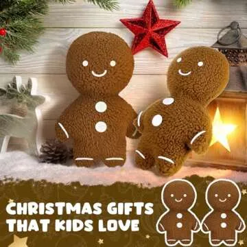 Bencailor 2 Pcs Gingerbread Christmas Pillows Plush Throw Gingerbread Men Pillows Cute Shaped Stuffed Pillows for Xmas Party Outdoor Cushion Decorations(Brown)