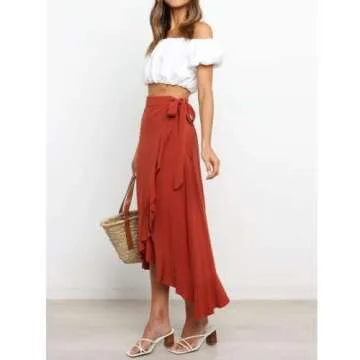 Daysskk Midi Skirts - Flowy Bohemian Ruffle Skirt