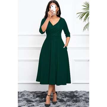 Nmoder Women's Casual Wrap Flared Midi Dress Wedding Guest Cocktail Tea Dresses A-Line Swing V-Neck ...