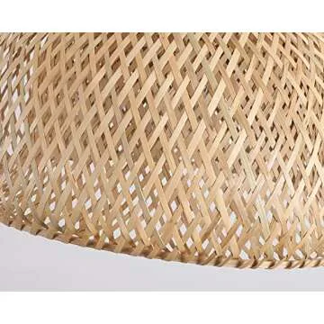 Bamboo Large Plug in Pendant Light with 14ft Handmade Woven Light Cord, Dimmable Switch, Rustic Basket Hanging Lamp for Bedroom Kitchen Island Farmhouse Dining Room Living Room,17.8 inch Width