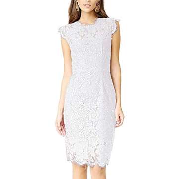 Women's Floral Lace Cocktail Dress Crew Neck Knee Length Evening Dress for Party