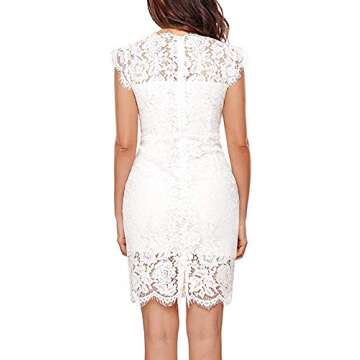 Women's Floral Lace Cocktail Dress Crew Neck Knee Length Evening Dress for Party
