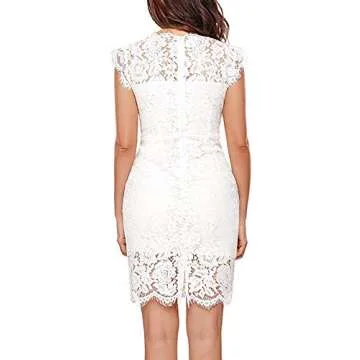 Women's Floral Lace Cocktail Dress Crew Neck Knee Length Evening Dress for Party