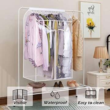 KEETDY 43" Hanging Garment Bags for Closet Storage Large Clear Window Hanging Clothes Storage Garmen...