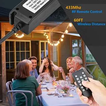 Newpow Outdoor Dimmer for String Lights Max 360W, Timer Switch(6H&8H) Auto Daily Cycle, Brightness Memory Function, IP67 Waterproof, 60Ft Remote Range for Dimmable Outdoor String Lights, Floor Lamp