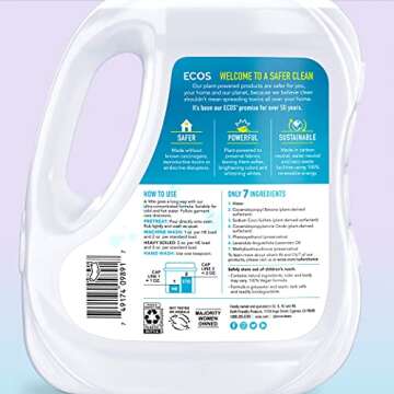 ECOS 2X Hypoallergenic, Non-Toxic, Magnolia Lily, Loads, Bottle by Earth Friendly Products, Magnolia, Magnolia, Lily, Liquid Laundry Detergent, 100 Fl Oz (Pack of 2), Magnolia,Lily, 200 Fl Oz