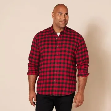 Men's Flannel Shirt - Black Red Buffalo Plaid, X-Small