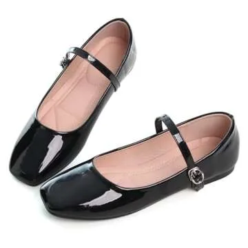 LUXINYU Mary Jane Flat Shoes for Women Patent Leather Square Toe Adjustable Buckle Strap Ballet Danc...
