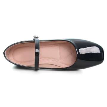 LUXINYU Mary Jane Flat Shoes for Women Patent Leather Square Toe Adjustable Buckle Strap Ballet Dance Shoes,Black 7.5