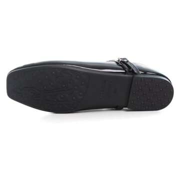 LUXINYU Mary Jane Flat Shoes for Women Patent Leather Square Toe Adjustable Buckle Strap Ballet Dance Shoes,Black 7.5