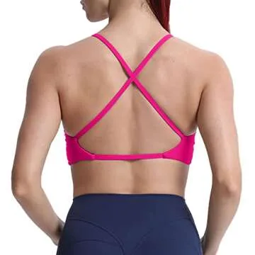 Aoxjox Women's Workout Sports Bras Fitness Backless Padded Sienna Low Impact Bra Yoga Crop Tank Top (Rose Red, Small)