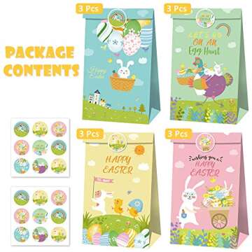 Easter Candy Bags 12pcs Goodie Gift Treat Bags for Easter Themed Party Ideas Kids Birthday Bash Decoration Supplies