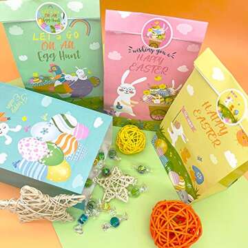 Easter Candy Bags 12pcs Goodie Gift Treat Bags for Easter Themed Party Ideas Kids Birthday Bash Decoration Supplies