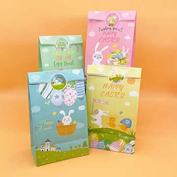 Easter Candy Bags 12pcs Goodie Gift Treat Bags for Easter Themed Party Ideas Kids Birthday Bash Decoration Supplies