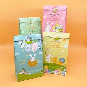 Easter Candy Bags 12pcs Goodie Gift Treat Bags for Easter Themed Party Ideas Kids Birthday Bash Decoration Supplies