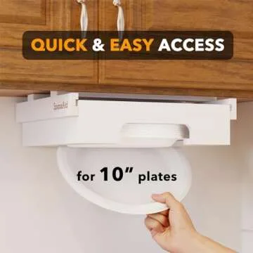 SpaceAid 10-inch Paper Plate Dispenser, Under Cabinet Bamboo Plates Holder, Kitchen Counter Vertical Dipensers Holders Countertop Caddy, White