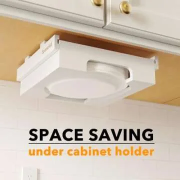 SpaceAid 10-inch Paper Plate Dispenser, Under Cabinet Bamboo Plates Holder, Kitchen Counter Vertical Dipensers Holders Countertop Caddy, White