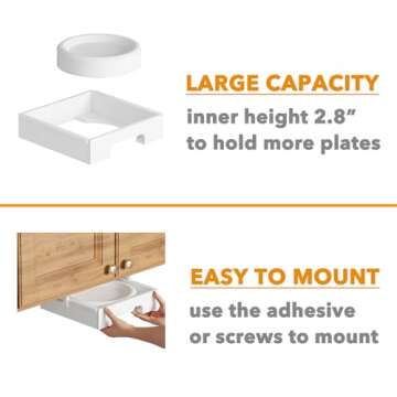 SpaceAid 10-inch Paper Plate Dispenser, Under Cabinet Bamboo Plates Holder, Kitchen Counter Vertical Dipensers Holders Countertop Caddy, White